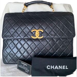 CHANEL 24K Vintage Jumbo XL Diamond Quilt Lambskin Briefcase
